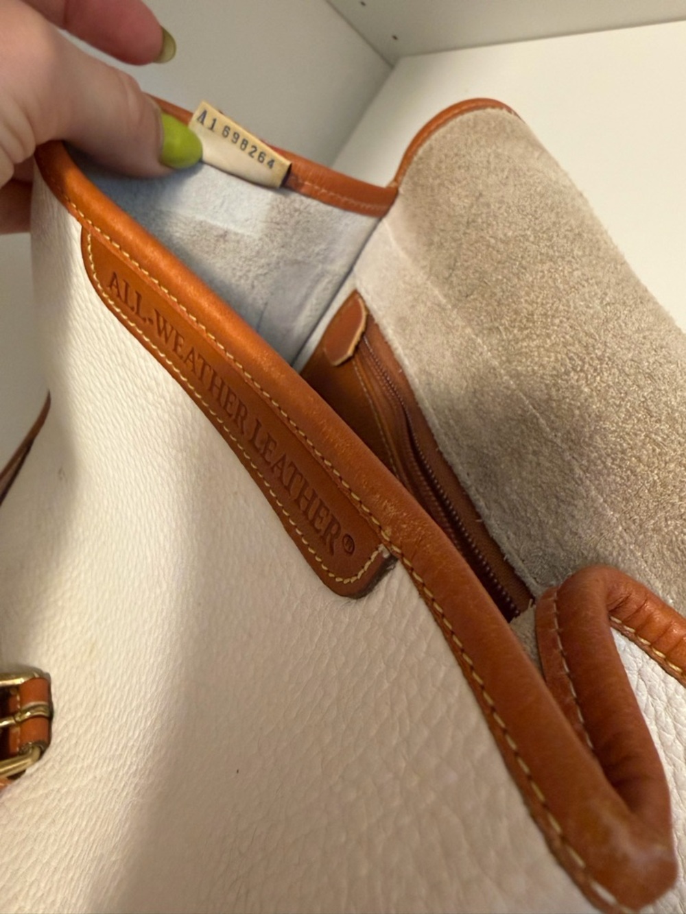 Dooney & Bourke White and Tan Leather Pebbled Crossbody - Picture 3 of 7